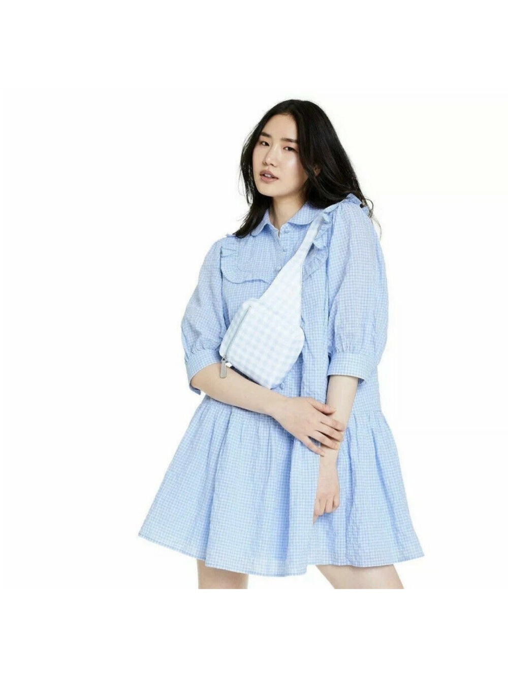 SANDY LIANG X TARGET Blue White Gingham Peter Pan Collar Ruffle Baby Doll Dress